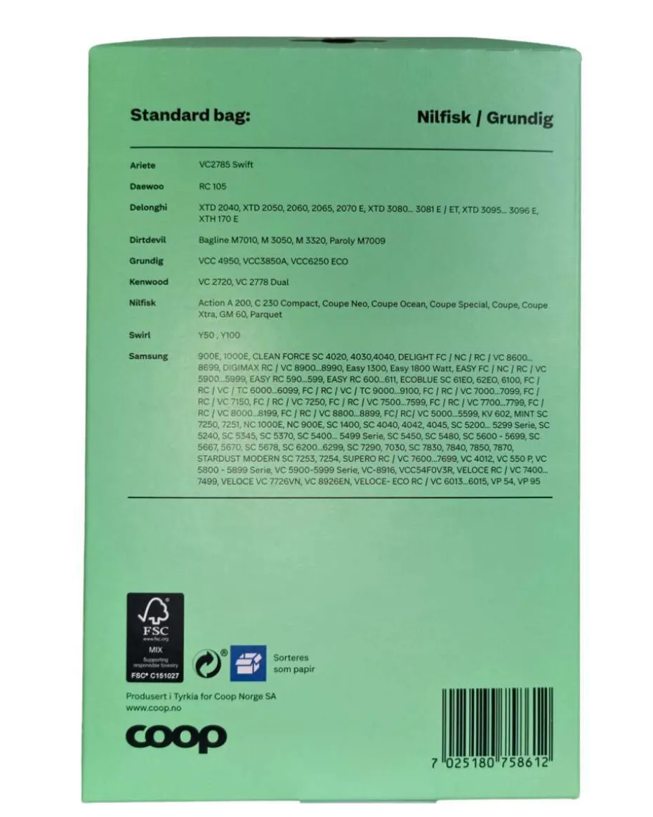 Coop NI støvsugerposer 4-pk til Grundig/Nilfisk