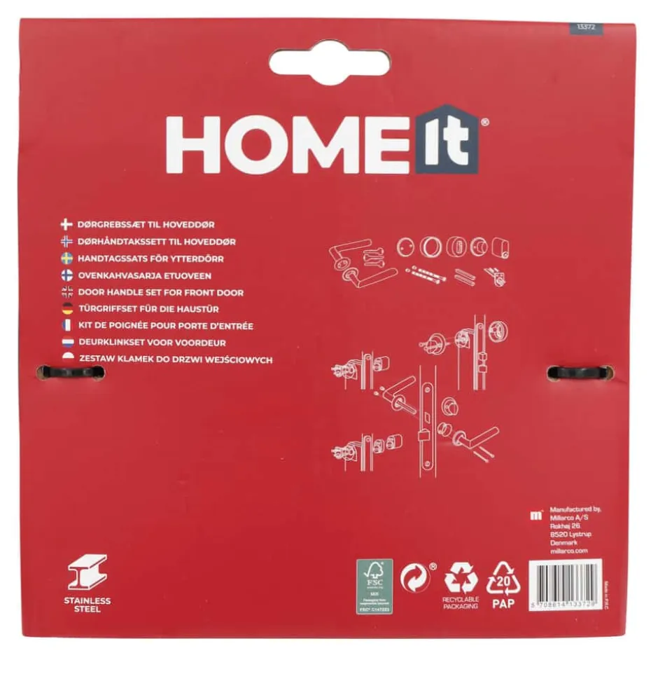 Home-it® dørhåndtakssett til hoveddør med 3 nøkler mattsvart