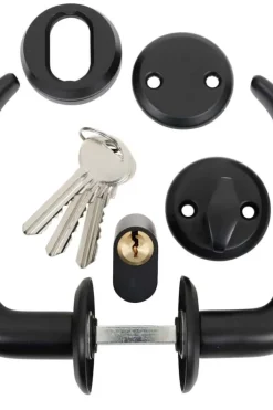 Home-it® dørhåndtakssett til hoveddør med 3 nøkler mattsvart