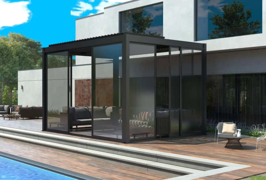 Krifon Stavern pergola skyvedør i glass
