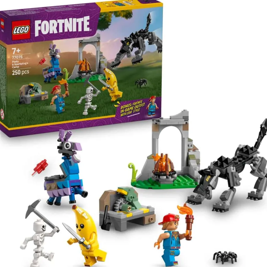 LEGO® Fortnite® Peely og Sparkplug slår leir på sletten 77075