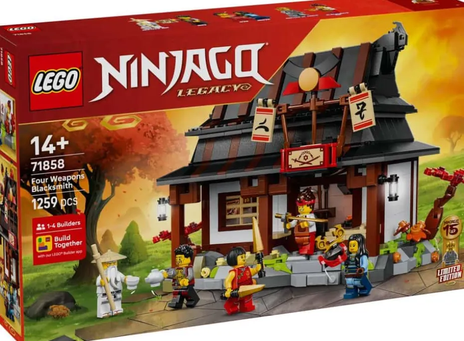 LEGO® NINJAGO® 15-årsjubileumssett med 4 våpen-smia 71858