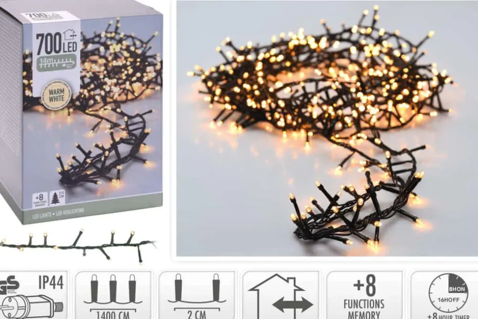 Microcluster lyslenke med 700 varmhvite led lys
