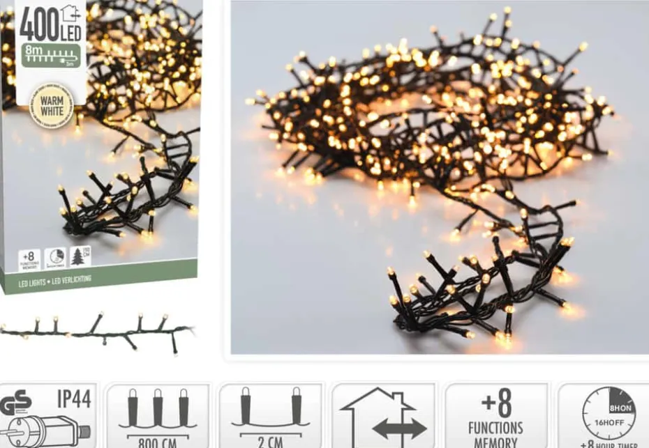 Microcluster lyslenke med 400 varmhvite led lys