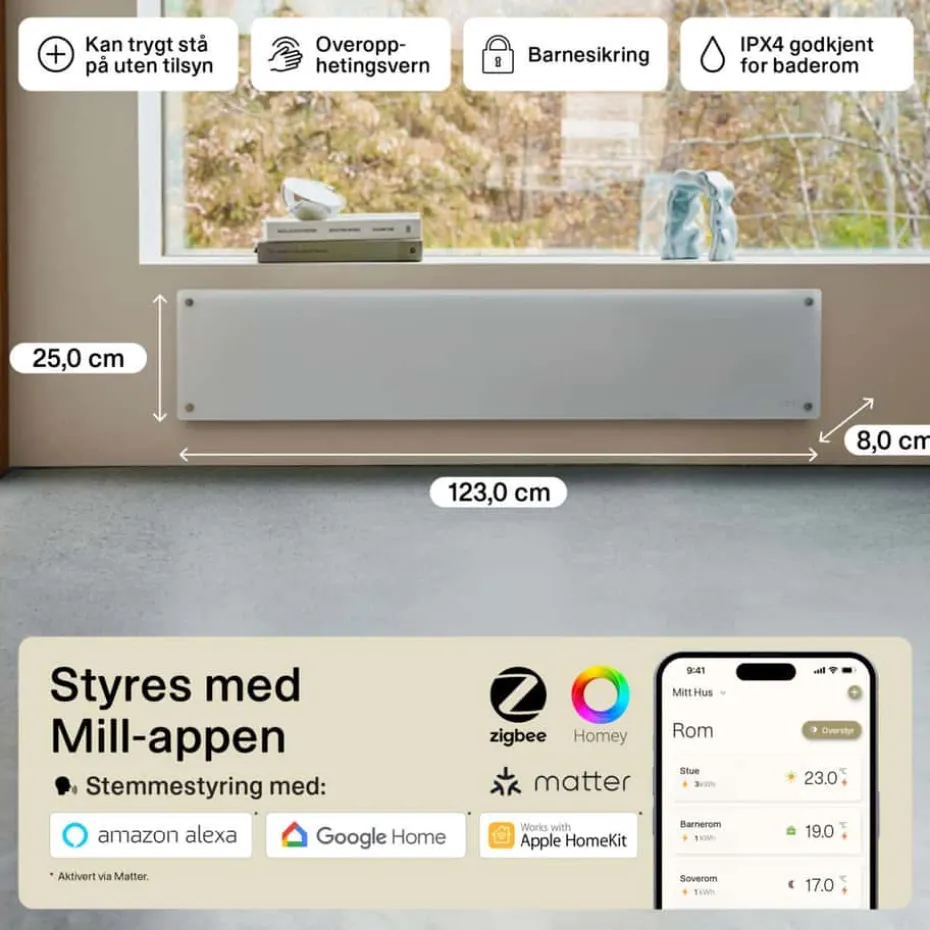 Mill Glass Smart WiFi 1000W Gen. 4 panelovn