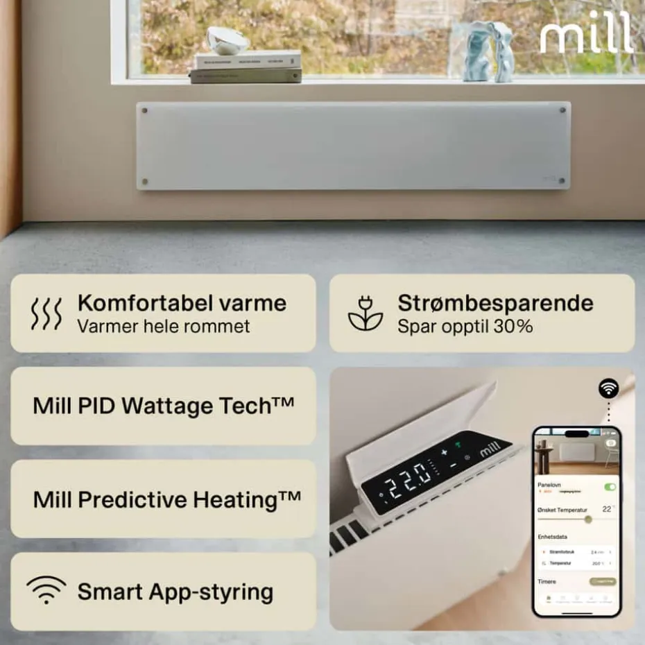Mill Glass Smart WiFi 1000W Gen. 4 panelovn