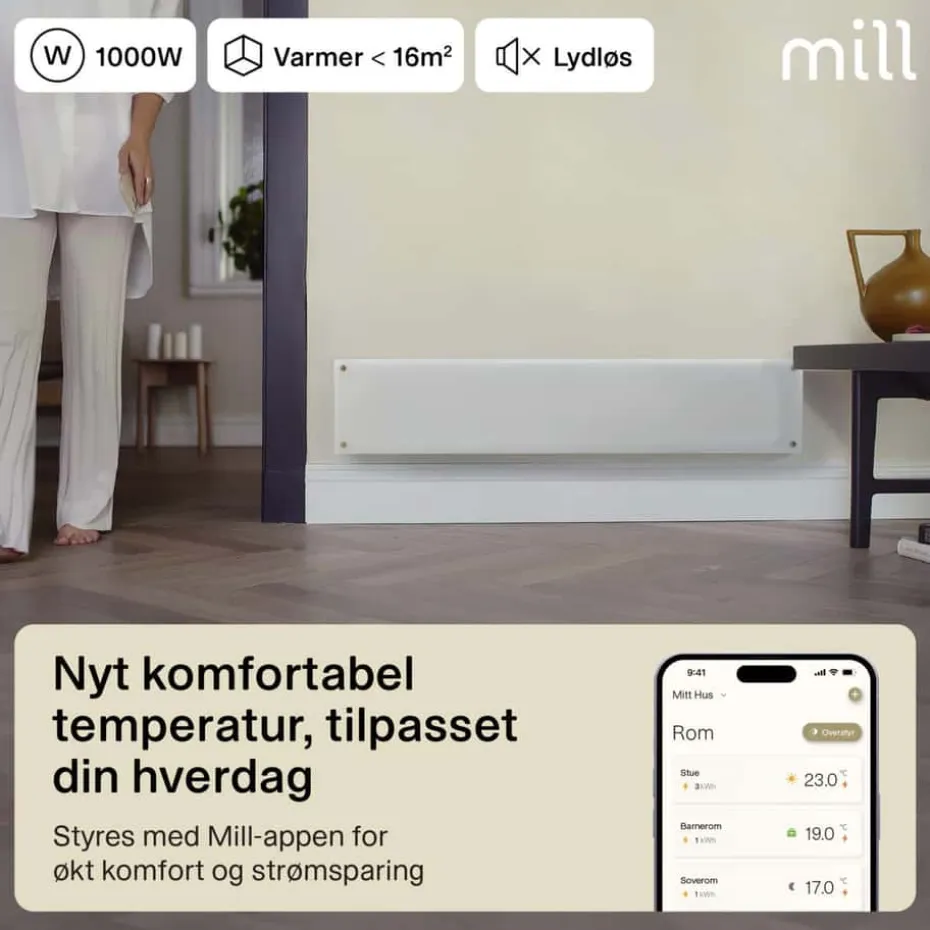 Mill Glass Smart WiFi 1000W Gen. 4 panelovn