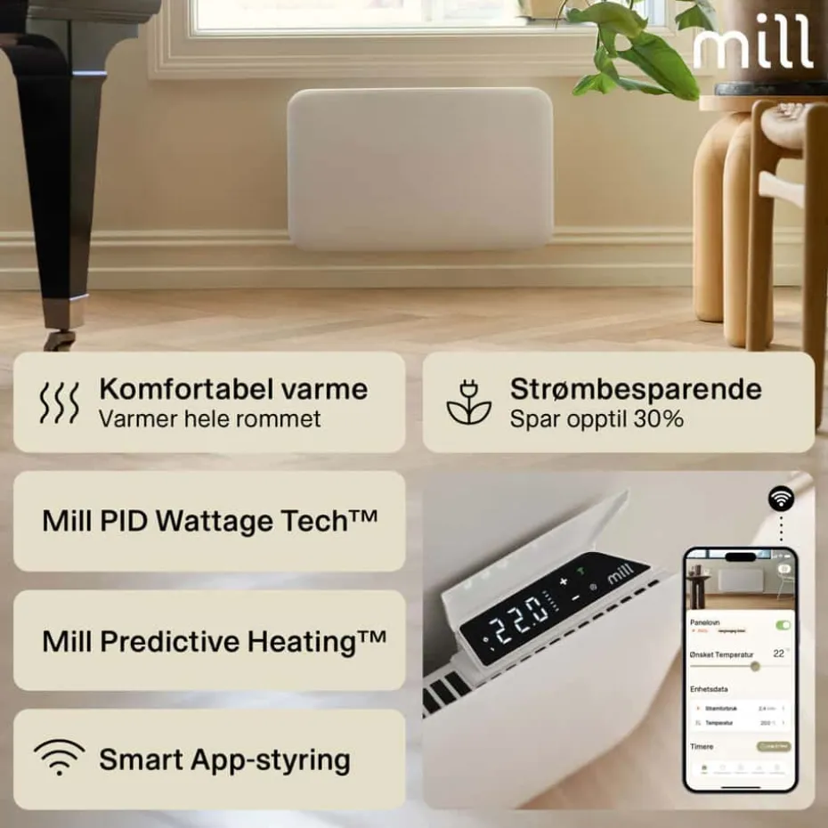 Mill Invisible Smart WiFi 600W Gen. 4 panelovn