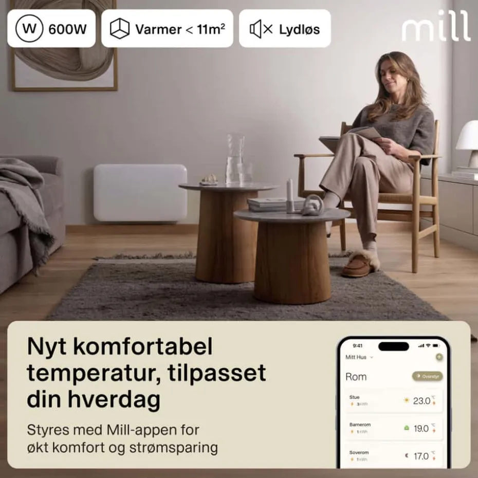 Mill Invisible Smart WiFi 600W Gen. 4 panelovn
