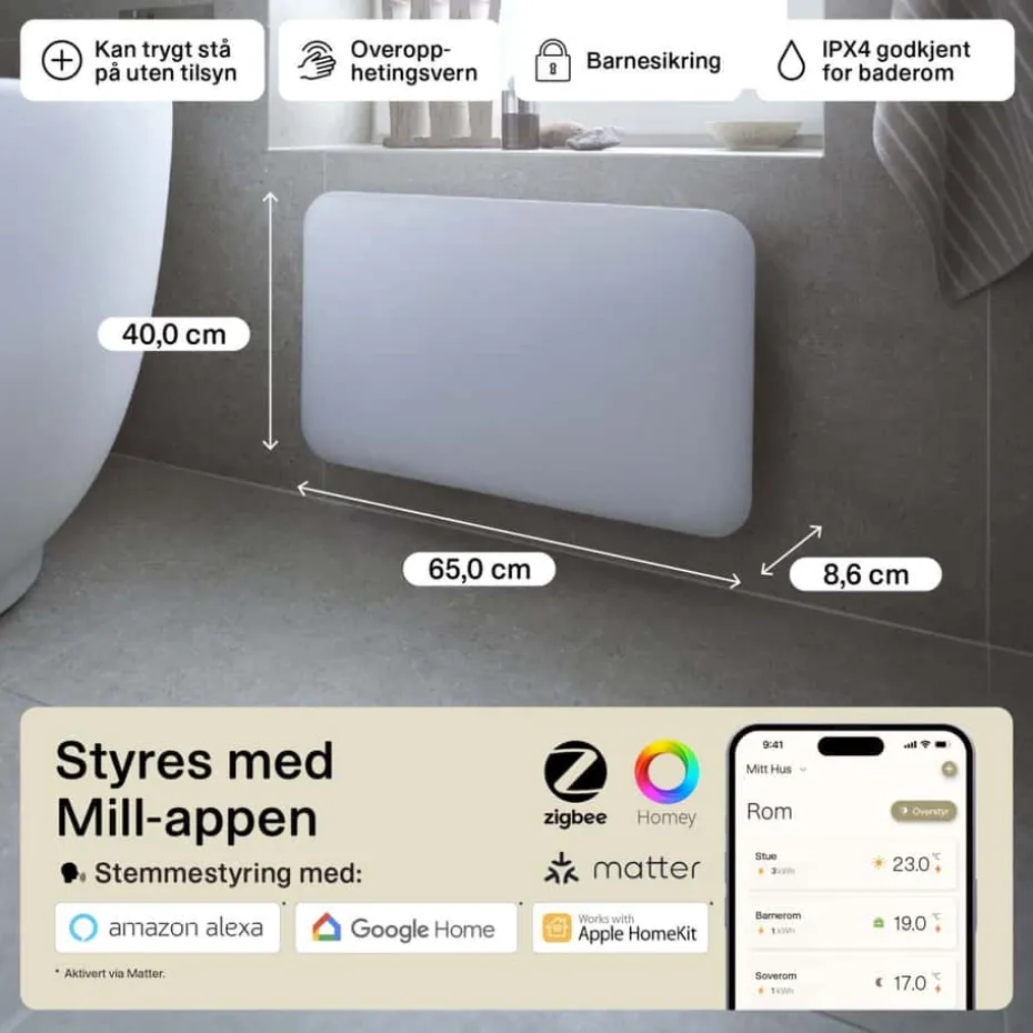 Mill Invisible Smart WiFi 600W Gen. 4 panelovn