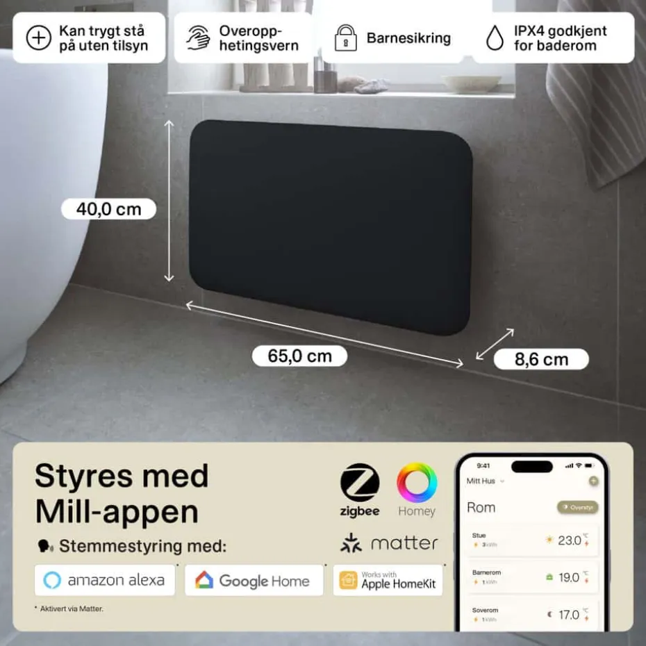 Mill Invisible Smart WiFi Gen 4 600W panelovn