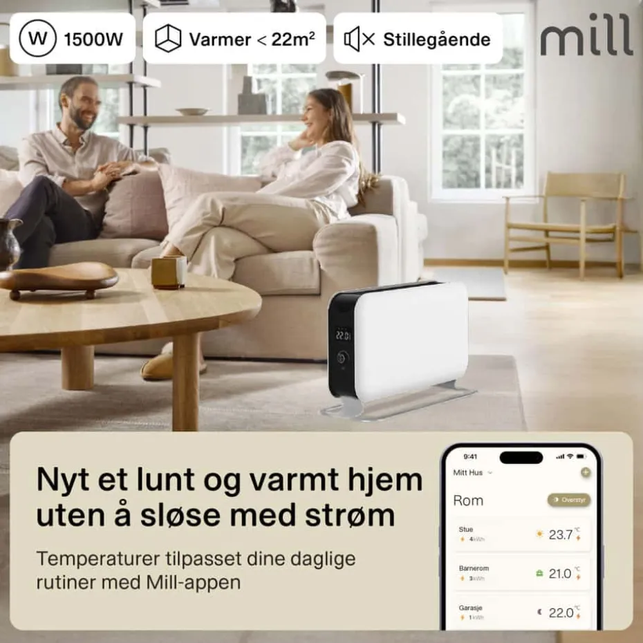 Mill Convection Max Wifi 1500W hvit gulvovn