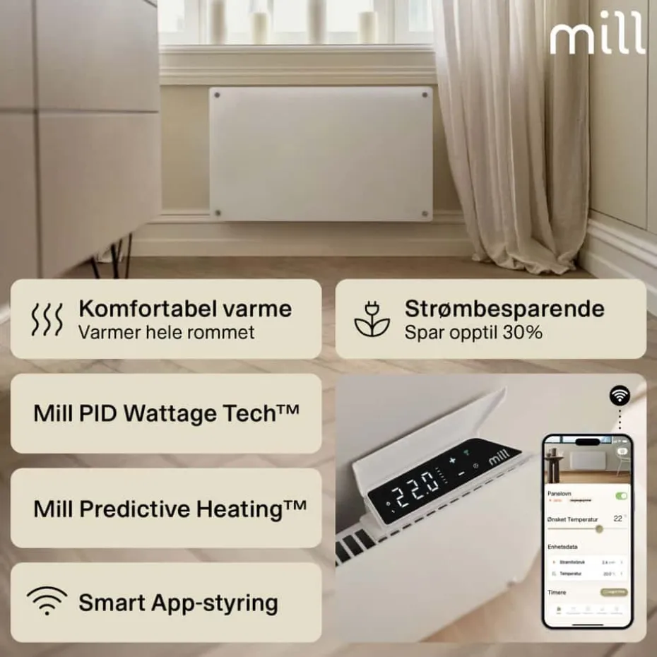 Mill Glass Gen 4 Smart WiFi 600W panelovn