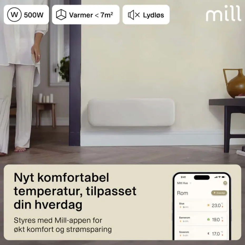 Mill Invisible Smart WiFi 500W Gen. 4 panelovn