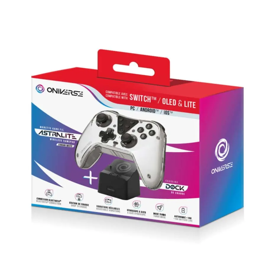 ONIVERSE Trådløs Astralite Bluetooth Controller Røyket Hvit + Laderstasjon (Switch PC Mobil)