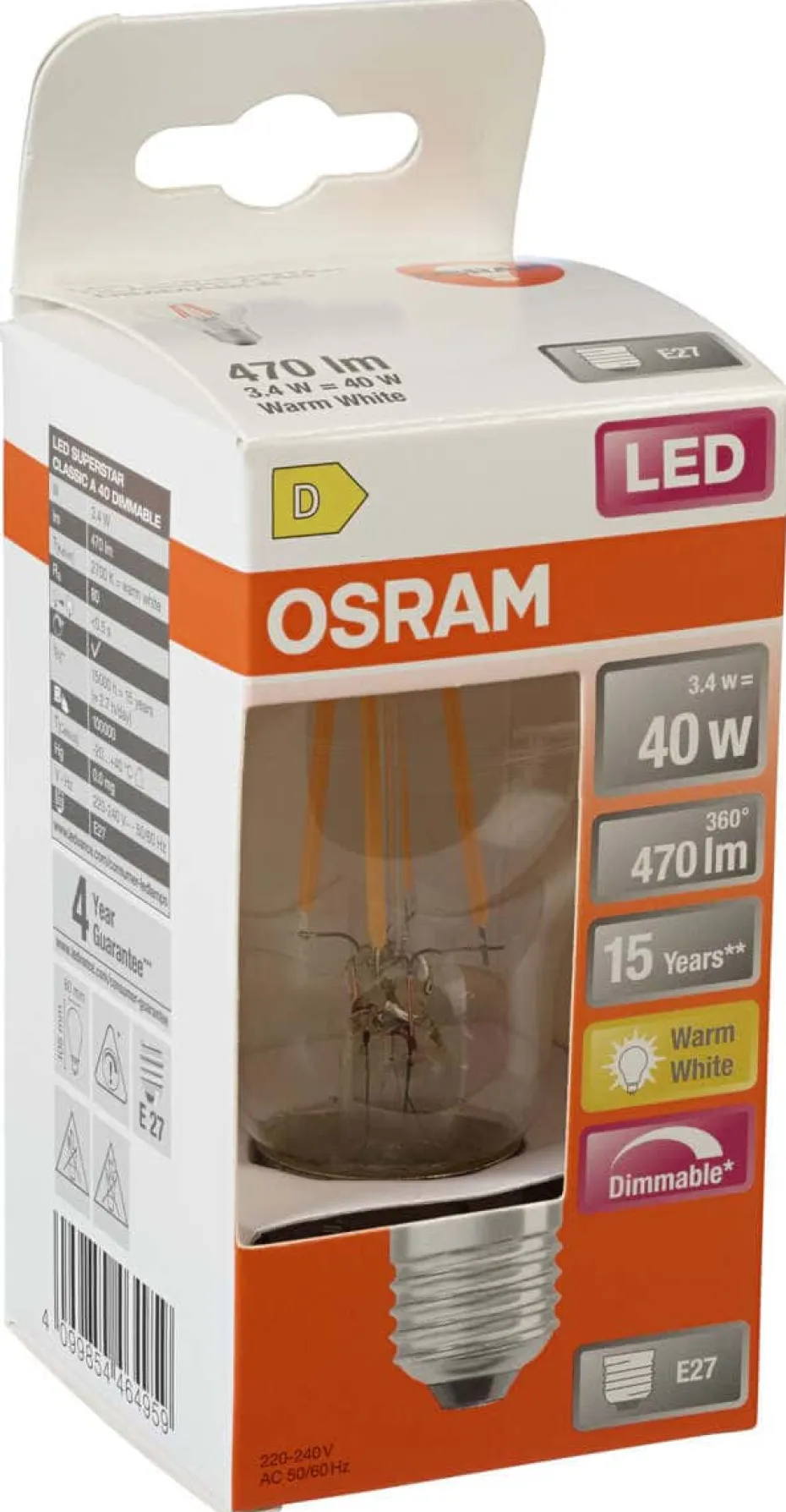 OSRAM LED Superstar Classic A 40 Filament pære