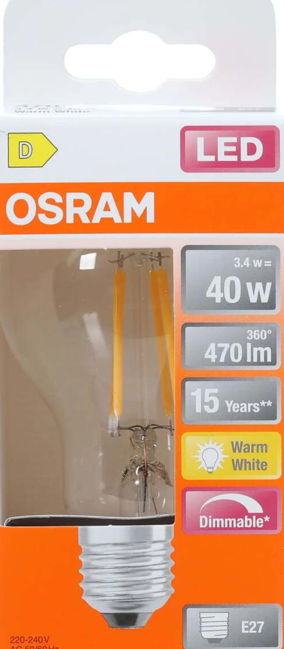 OSRAM LED Superstar Classic A 40 Filament pære