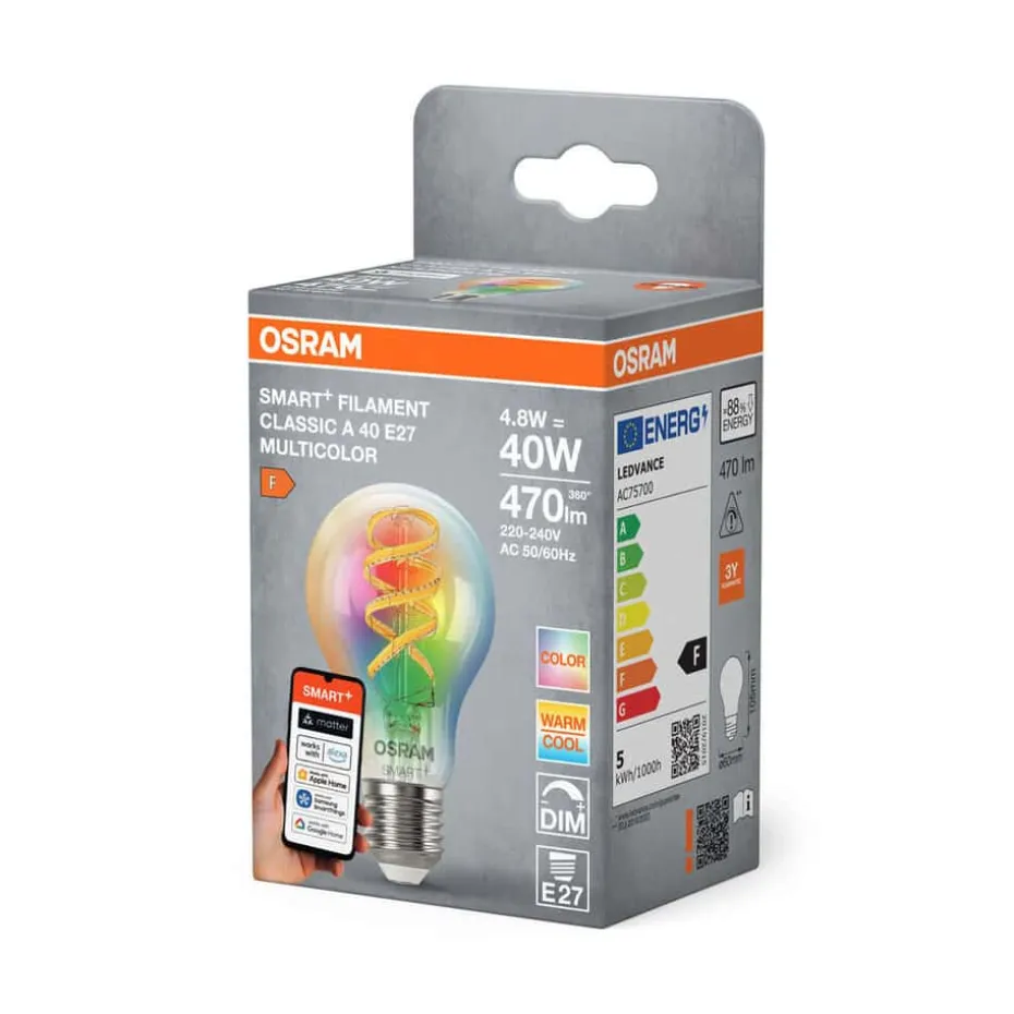 OSRAM Smart LED pære E27 4,8W RGBTW 470lm Klar