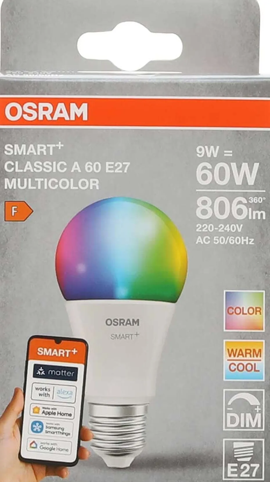 OSRAM SMART+ Matter Multicolor A60 9W E27 806lm