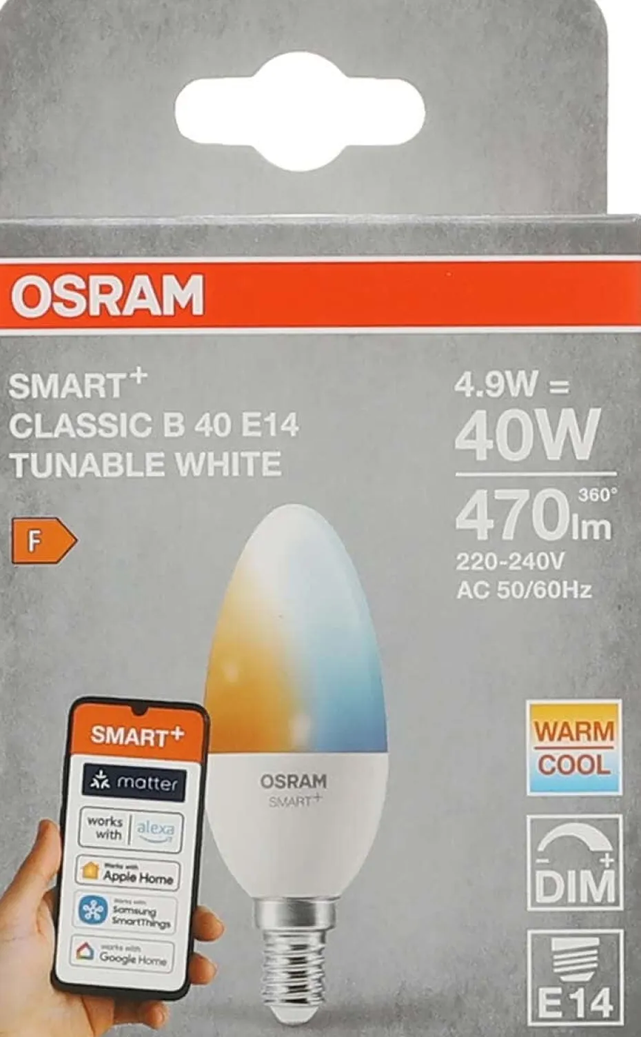 OSRAM SMART+ MATTER Tunable White Classic B40 4.9W E14