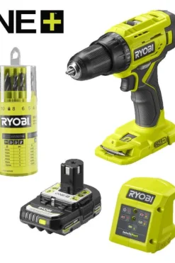 Ryobi R18DD4-1C20GA18 drill m/batteri og borsett