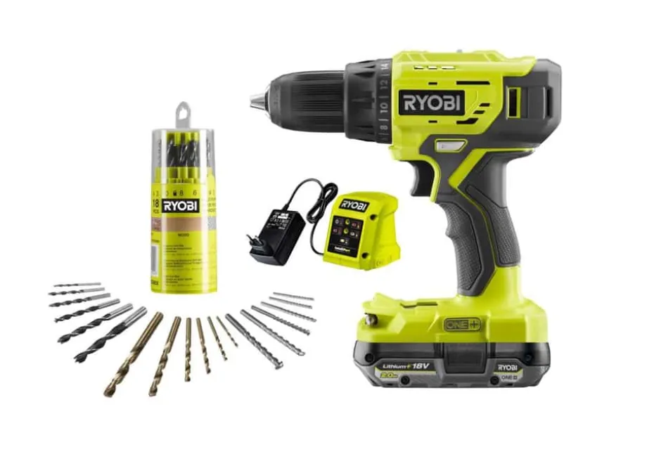 Ryobi R18DD4-1C20GA18 drill m/batteri og borsett