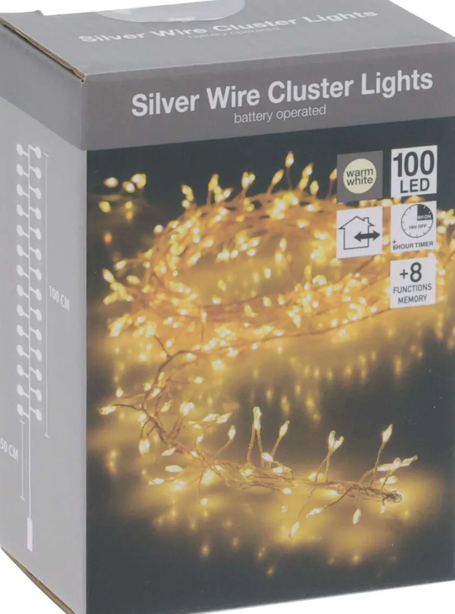 Silwerwire cluster lyslenke, 100 WW LED.