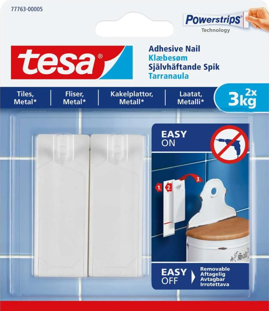 tesa® Powerstrips fliser og metall 3 kg limspiker 2-pk