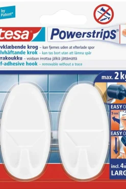 tesa® Powerstrips large oval hvit krok 2-pk