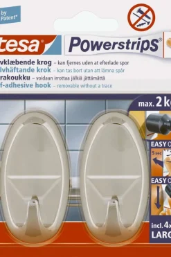 tesa® Powerstrips large oval sølv krok 2-pk