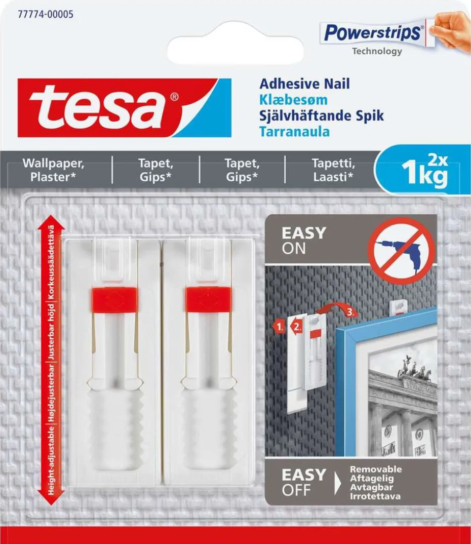 tesa® Powerstrips tapet og gips 1 kg justerbar limspiker 2-pk