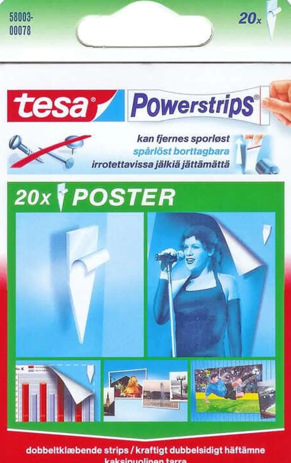 tesa® Powerstrips tosidig tape 20-pk
