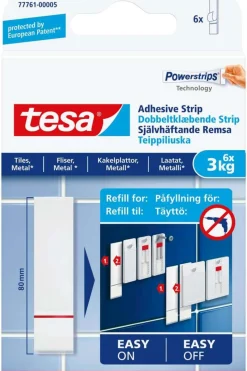 tesa® Powerstrips fils og metall selvklebende limstrimler 6-pk