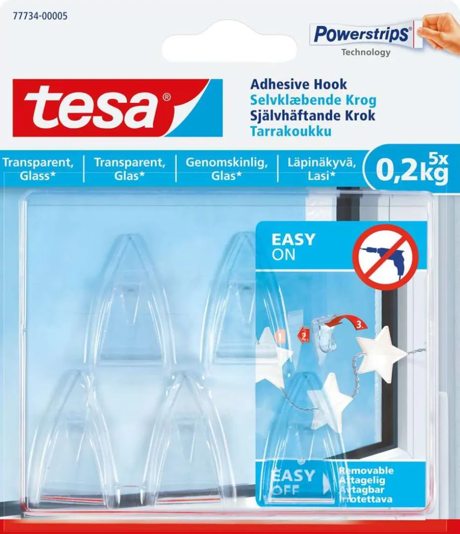 tesa® Powerstrips glass 0,2 kg transparent limkrok 5-pk