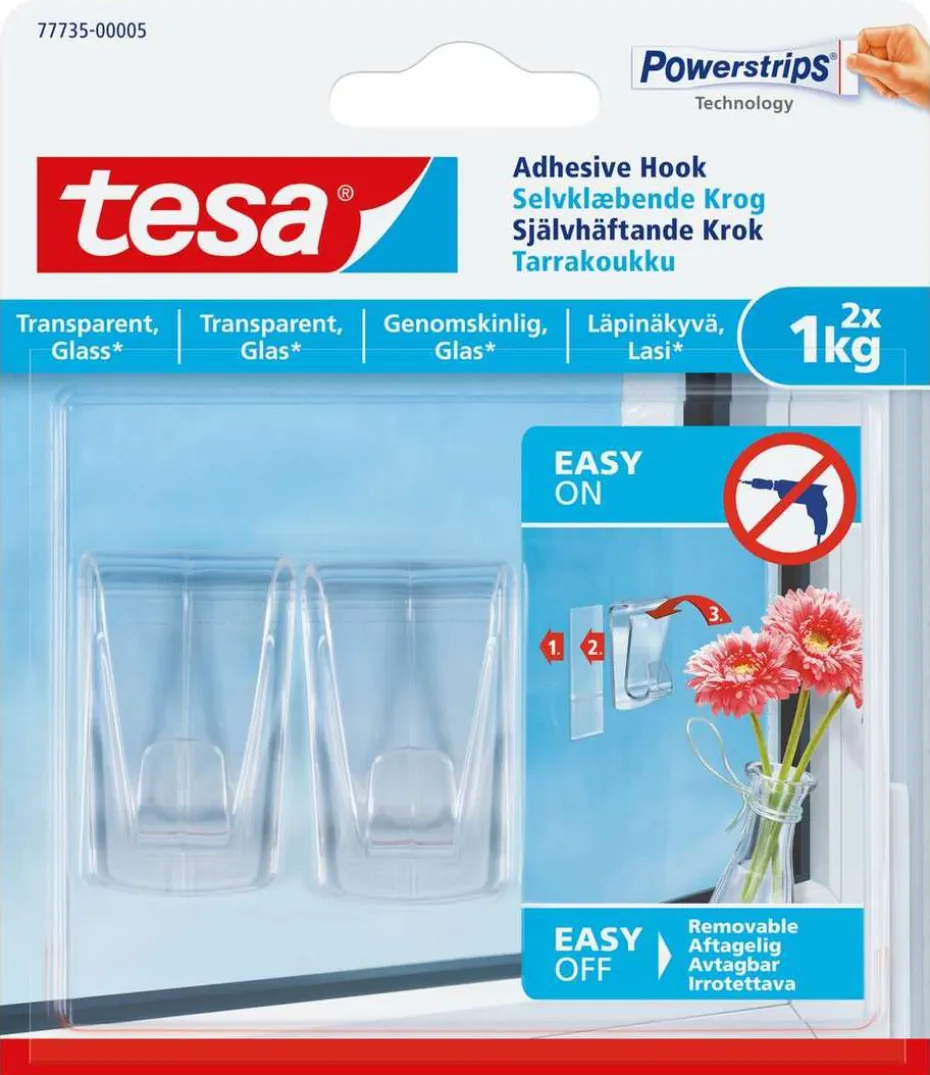 tesa® Powerstrips glass 1 kg transparent limkrok 2-pk