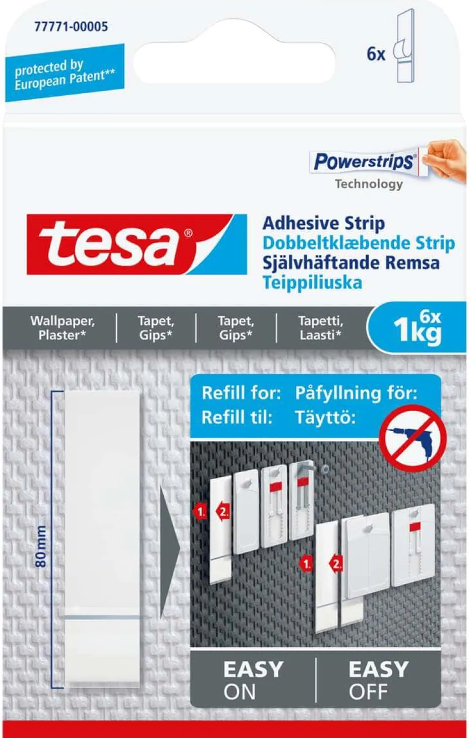 tesa® Powerstrips tapet og gips 1 kg selvklebende limstrimler 6-pk