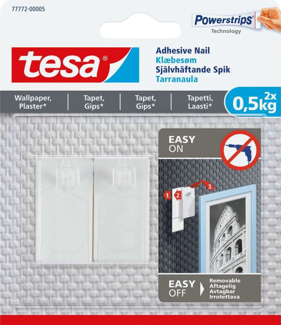 tesa® Powerstrips tapet og gips 0,5 kg limspiker 2-pk