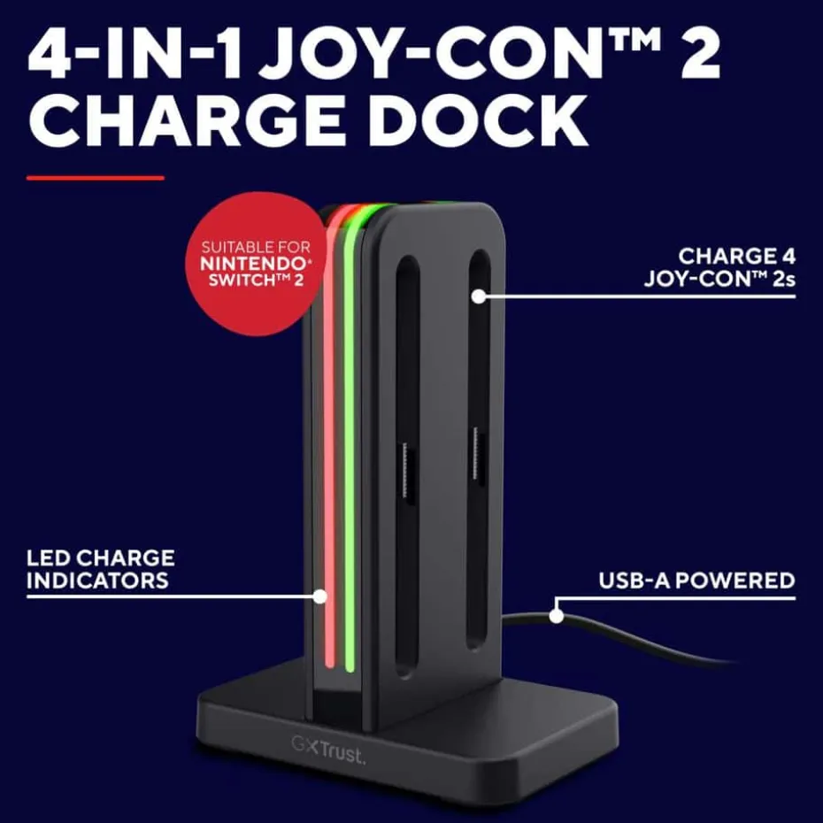Trust GXT1256 4-i-1 ladestasjon for Nintendo Switch™ Joy-Con™ 2