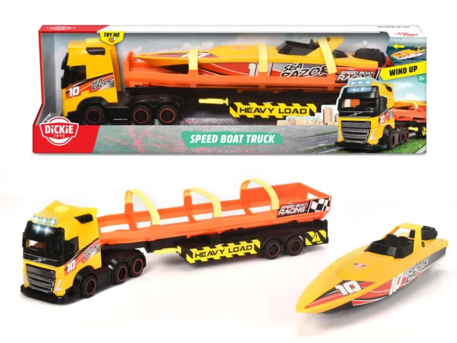 Volvo Mack lastebil med henger og båt